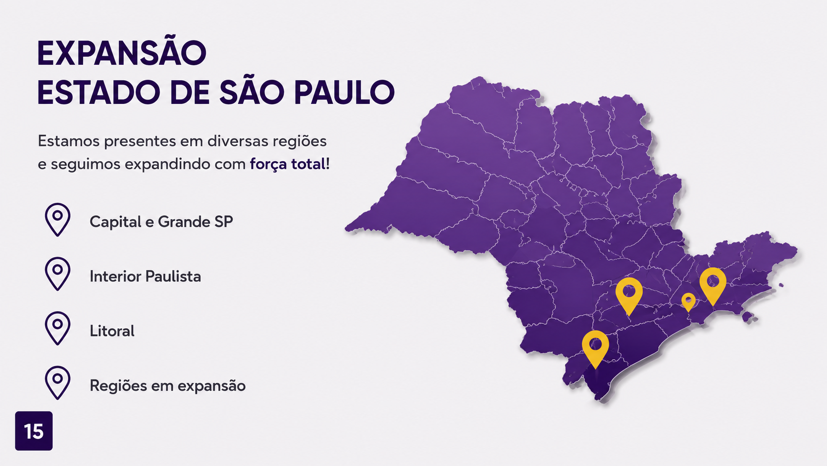 Mapa de expansão da CR Market no estado de São Paulo