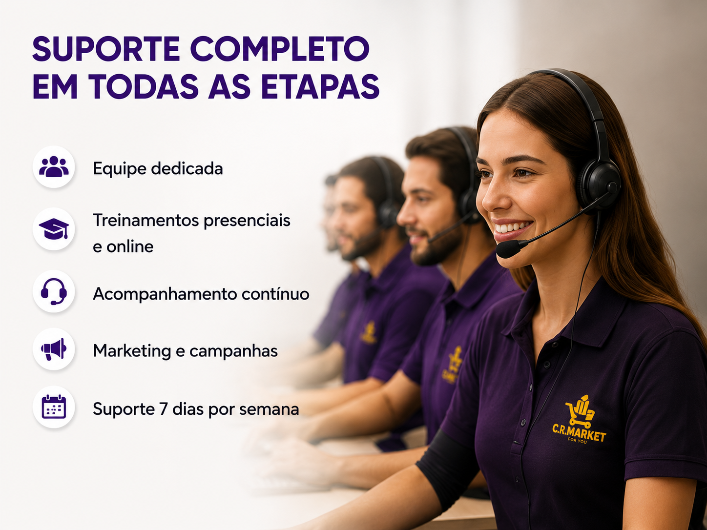 Suporte completo em todas as etapas da franquia CR Market